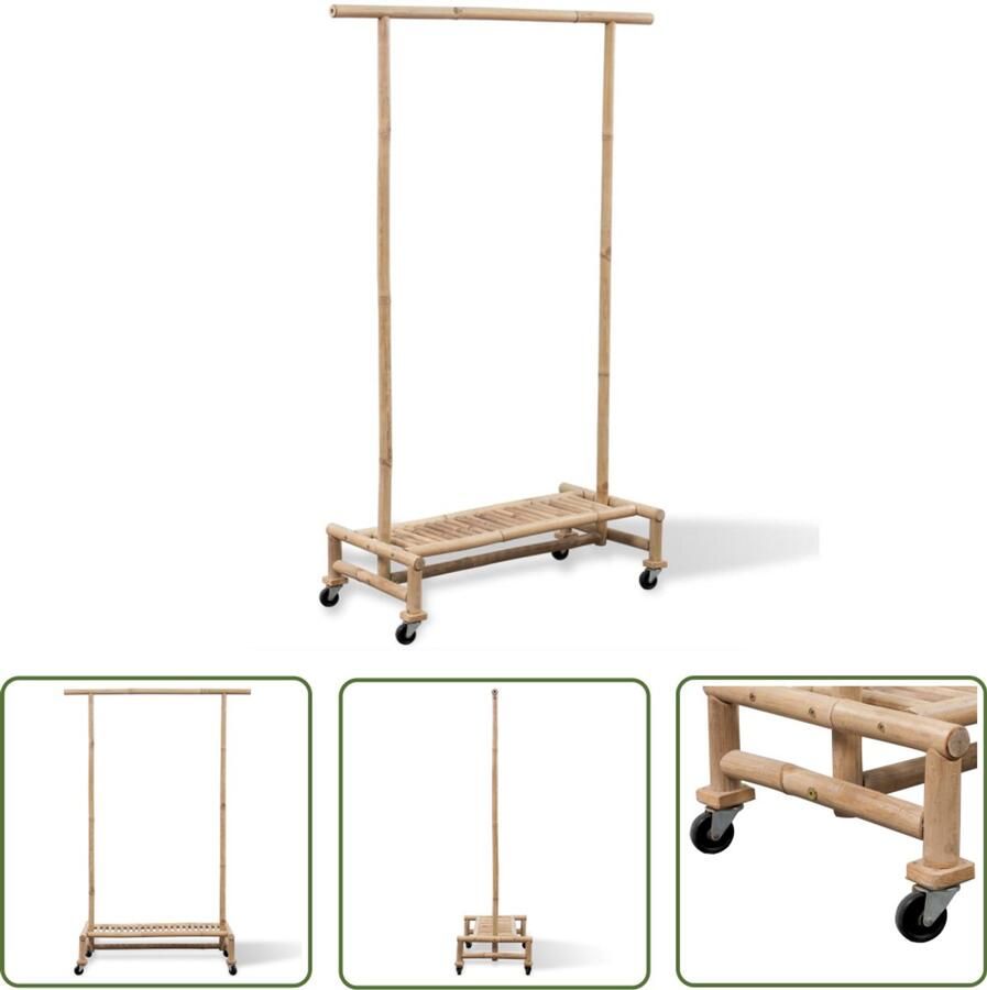 VidaXL Kledingrek Bamboe 100x40x150 cm Met Wieltjes Kledingrek Bamboe Kledingrek Kledingopbergers Vintage Kledingrek Houten Kledingrek