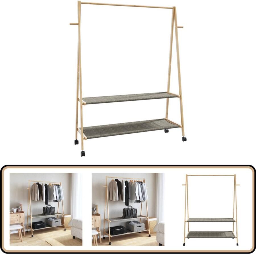 VidaXL Kledingrek Bamboe 132x45 5x155 5 cm Kledingrek Kledingrekken Kapstok Kleerhangerrek