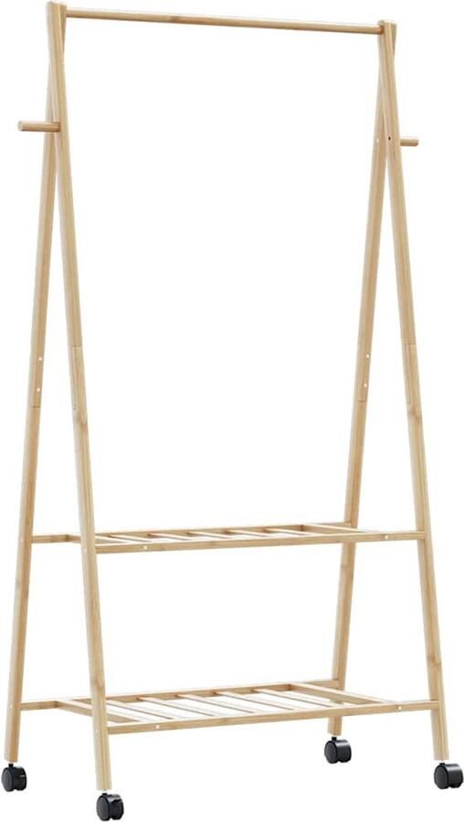 VidaXL Kledingrek Bamboe Met wielen en schappen Bamboekledingrek Kledingopbergers Kledingkast Kapstok Multifunctioneel Meubel