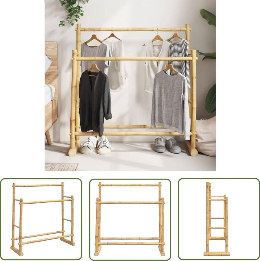 The Living Store Kledingrek van bamboe 100 x 30 x 100 cm Stabiel en duurzaam Bamboekledingrek Kledingrek Garderobe Organizer Hangsysteem Kledingopbergen