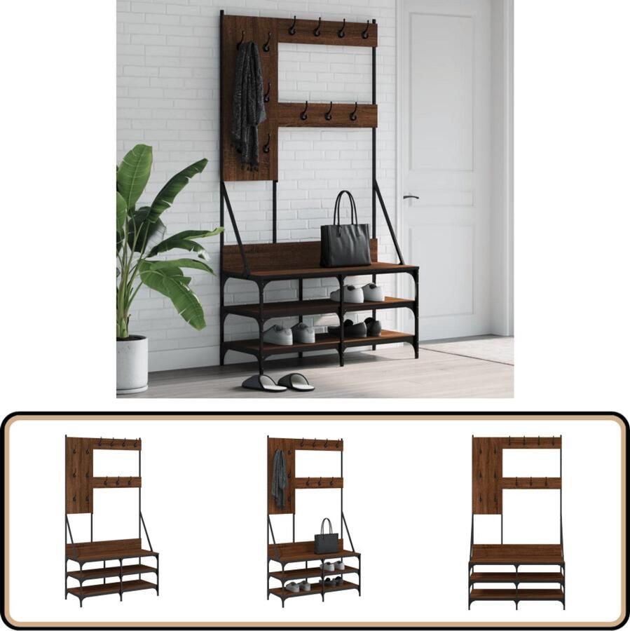 VidaXL Kledingrek Bruin Eiken 100x40x184 cm Kledingrek Kapstok Houten Kledingrek Vintage Kapstok Entreehal Meubilair Slaapkamer Meubilair Garderobe Organizer Opbergkast Klein Kledingrek