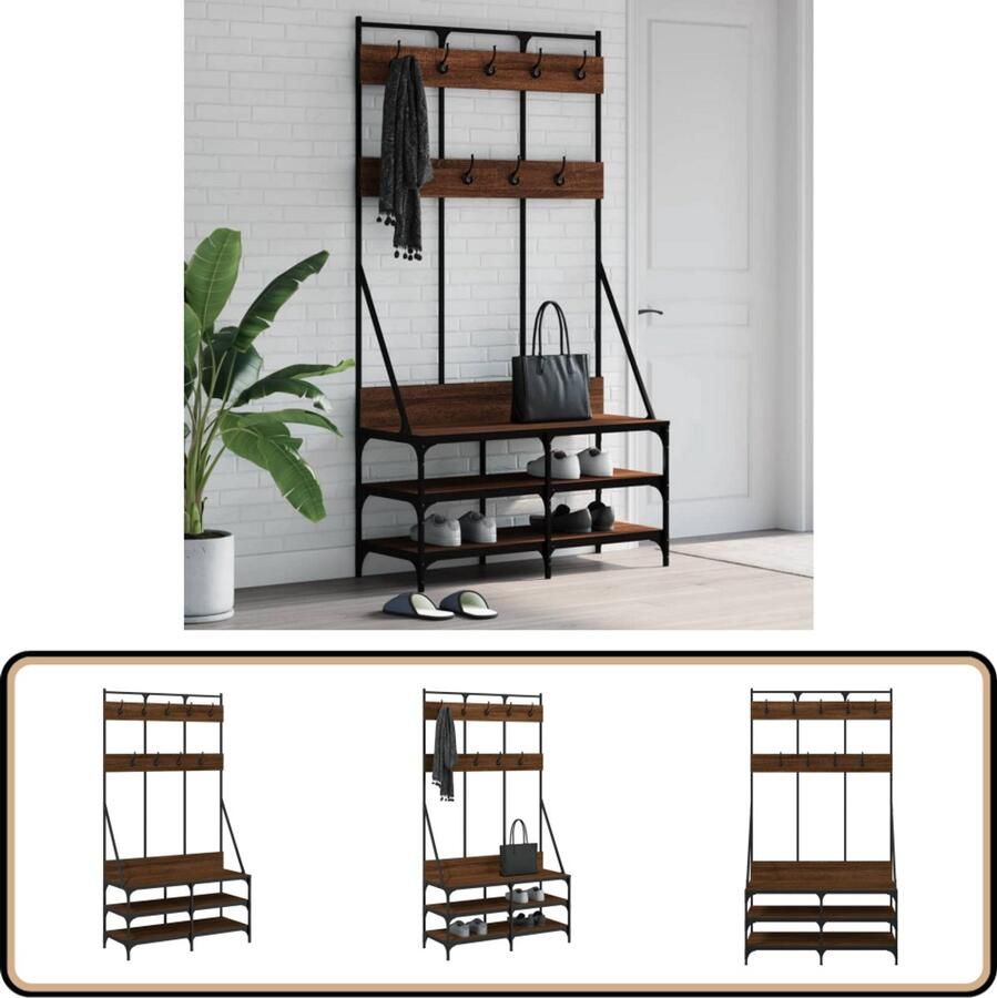 VidaXL Kledingrek Bruin eiken 100x40x184 cm Kledingrek Kapstok Vrije Staan Kasten Rek Houten Kledingrek Vintage Kledingrek