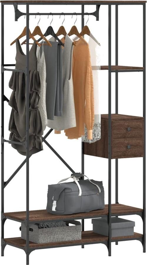 VidaXL Kledingrek Bruin Eiken Hout en Metaal Kledingkast Kapstok Houten Kapstok Vintage Kapstok Garderobe Bergruimte Organisatie Interieurdecoratie Multifunctioneel Meubel Slimme Opslag Klein Appartement Meubilair - Foto 2