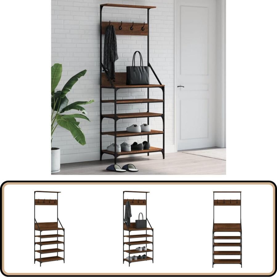 VidaXL Kledingrek Bruin Eikenkleur 70x34x184 cm Kledingrek Kapstok Jassenrek Entreehal Meubilair Houten Kasten