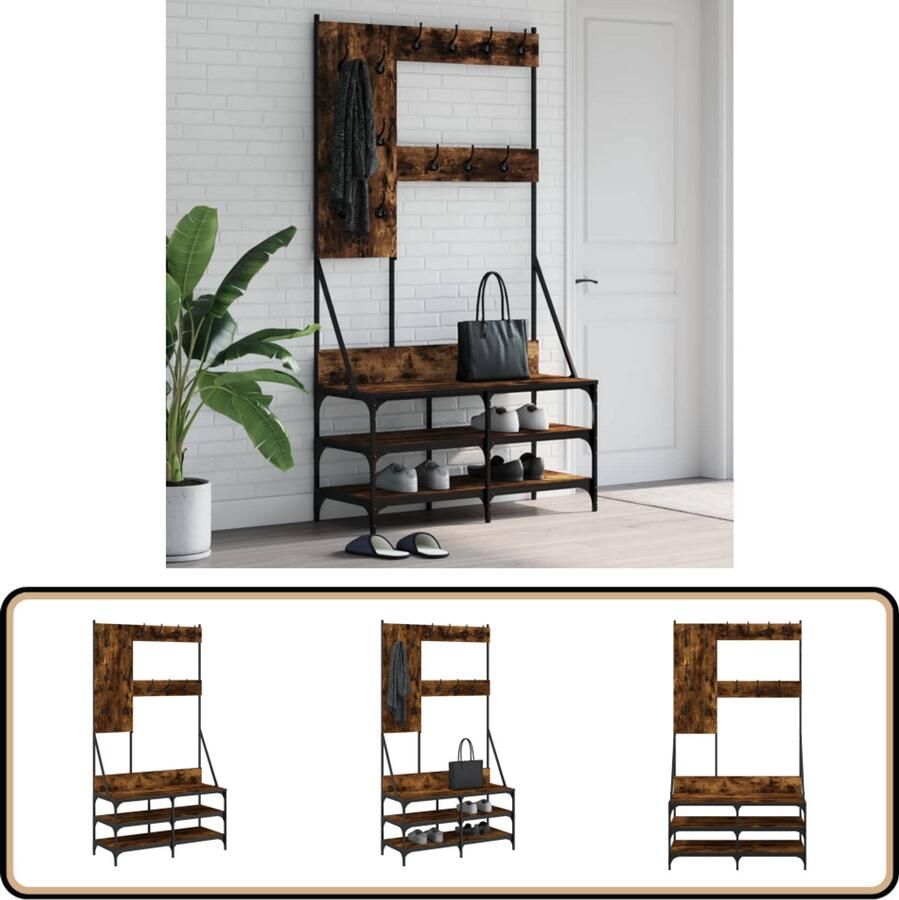 VidaXL Kledingrek Gerookt Eiken 100x40x184 cm Kledingrek Kapstok Garderobe Houten Kledingrek Vintage Kledingrek Gerookte Eiken Meubels Entreemeubilair Organisatie