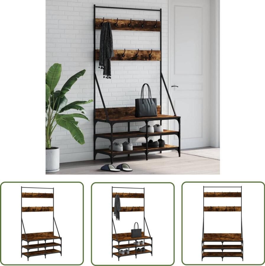VidaXL Kledingrek Gerookt Eiken 100x40x184 cm Kledingrek Kapstok Houten Kledingrek Vintage Kledingrek Garderobe Entreehal Meubilair Klein Kledingrek Bruine Kledingrek