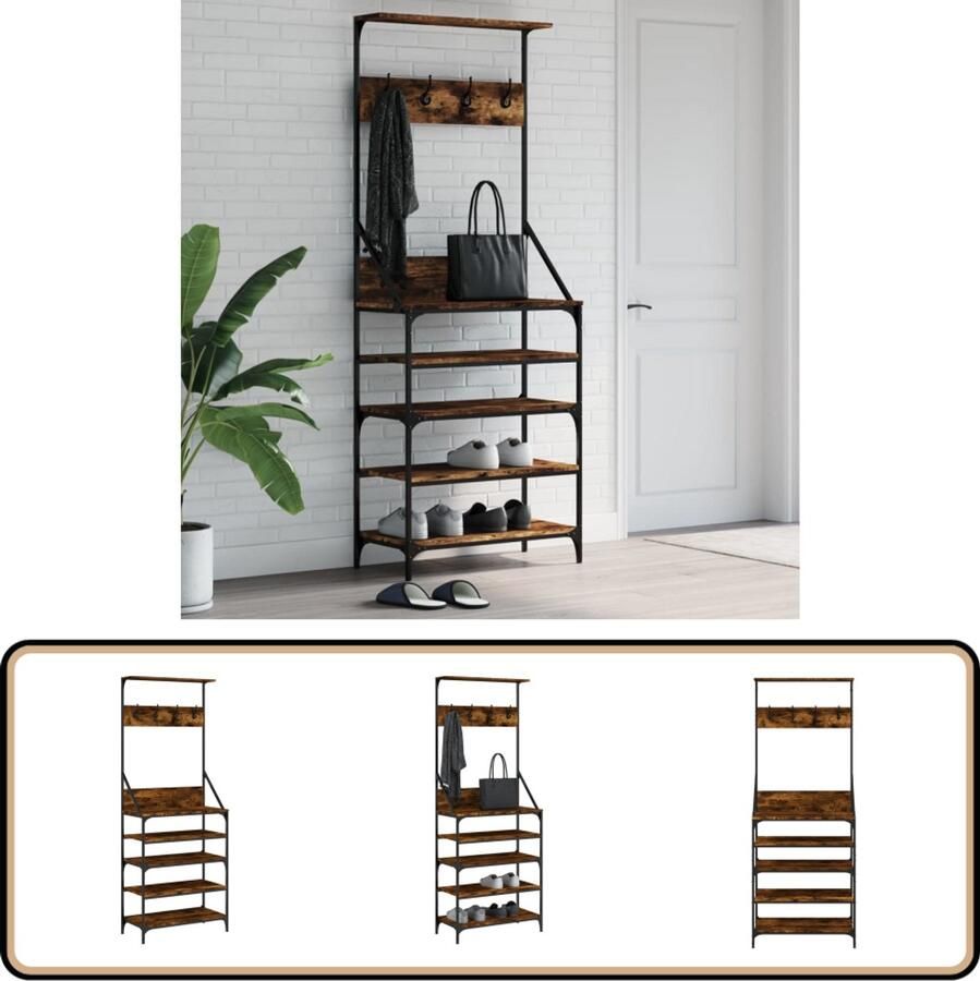 VidaXL Kledingrek Gerookt Eiken 70x34x184 cm Kledingrek Kapstok Garderobe Houten Kledingrek Bruine Kledingrek