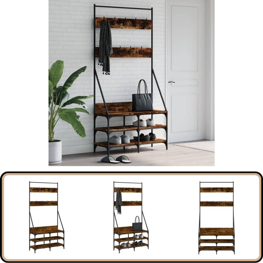 VidaXL Kledingrek Gerookt Eiken 90x34x184 cm Kledingrek Kapstok Jassenrek Houten Kledingrek Vintage Kledingrek