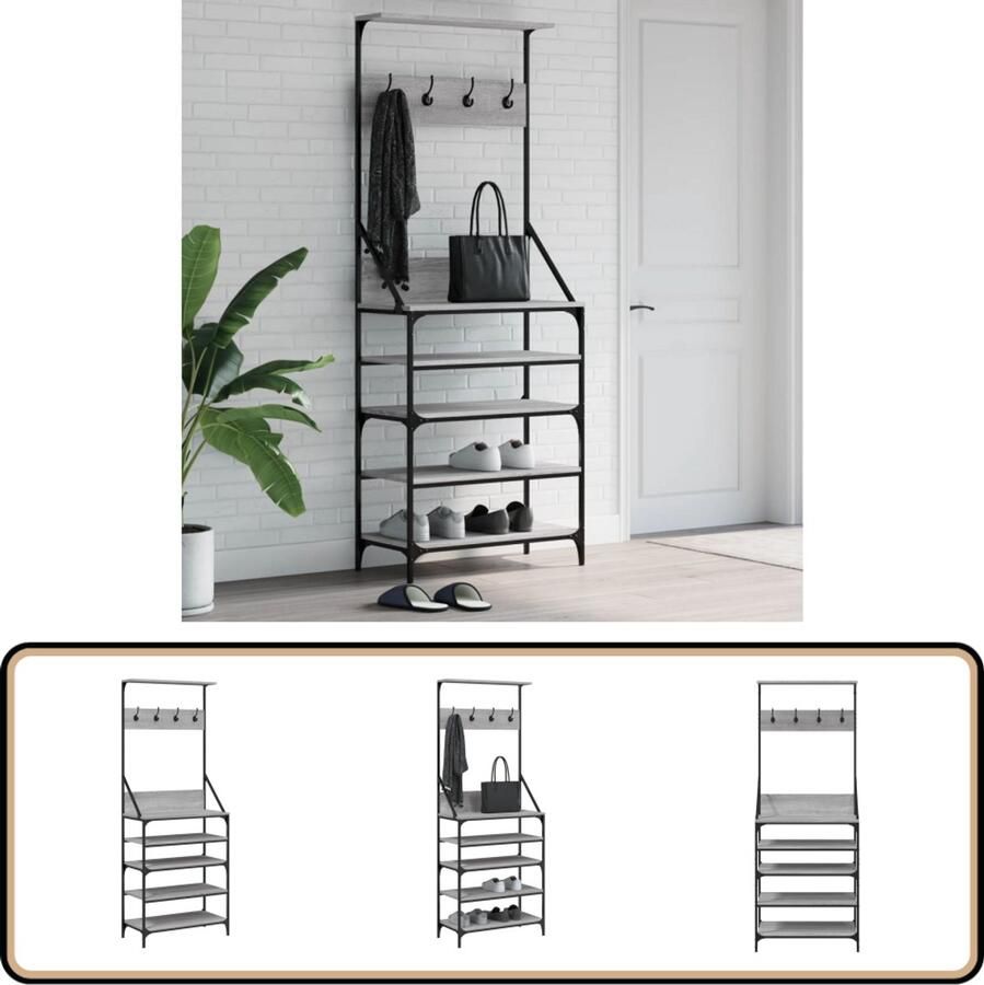 VidaXL Kledingrek Grijs Sonoma Eiken 70x34x184 cm Kledingrek Kapstok Garderobe Houten Kledingrek Grijze Kledingrek Vintage Kledingrek Minimalistisch Kledingrek Klein Kledingrek