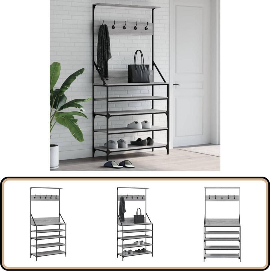 VidaXL Kledingrek Grijs Sonoma Eiken 90x34x184 cm Kledingrek Kapstok Garderobe Entreehal Slaapkamer Woonkamer Opslagoplossing Houten Kledingrek Grijze Kledingkast Slimme Opbergmogelijkheden