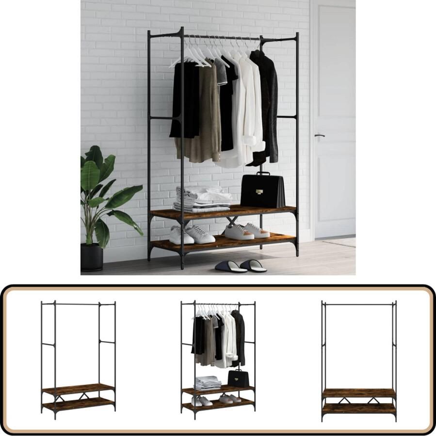 VidaXL Kledingrek Hout en Metaal 100x45x162 5cm Kledingrek Kapstok Kastoplossing Bergruimte Entreehal Slaapkamer Minimalistisch Industrieel Bruine Kleuren