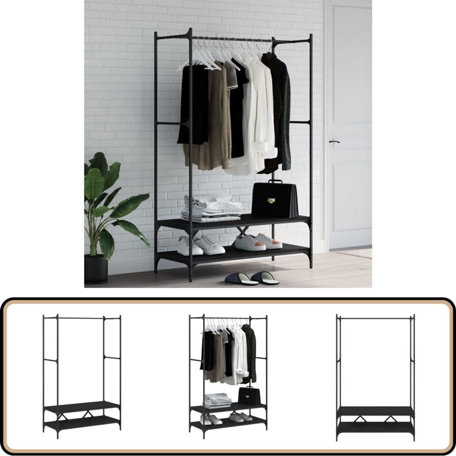 VidaXL Kledingrek Hout en Metaal Zwart Kapstok Kledingrek Houten Kapstok Metalen Kapstok Garderobe Entreehal Slaapkamer Woonkamer Klein Appartement Modern Design Minimalistisch