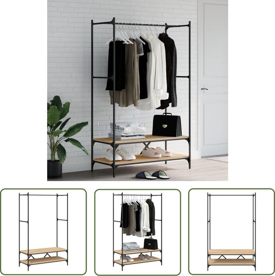 The Living Store Kapstok Sonoma eiken 100 x 45 x 162.5 cm Duurzaam hout en metaal Kapstok Kledingrek Houten Kapstok Bruine Kapstok Vintage Kapstok