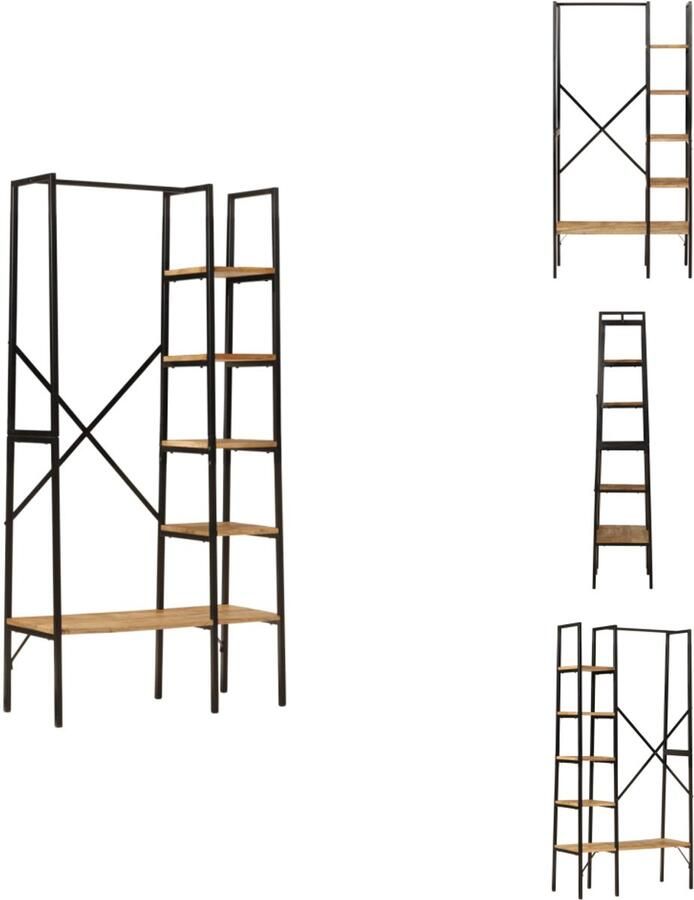 VidaXL Kledingrek Kledingrekken Kapstok Jassenrek Kledingrek met schappen 90x40x190 cm massief mangohout en ijzer