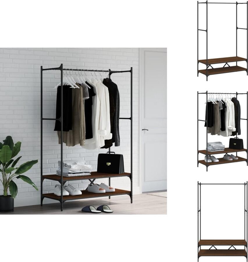 VidaXL Kledingrek Kledingrekken Kapstok Jassenrek Kledingrek met schappen bewerkt hout bruin eikenkleur