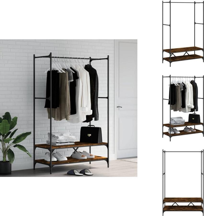 VidaXL Kledingrek Kledingrekken Kapstok Jassenrek Kledingrek met schappen bewerkt hout gerookt eikenkleurig