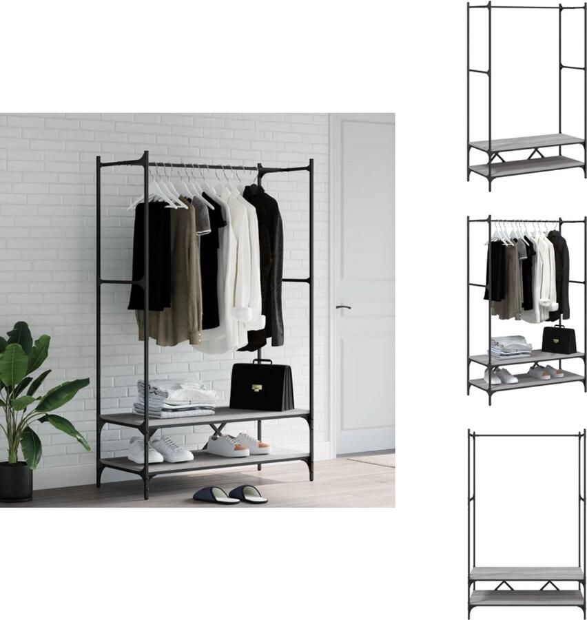 VidaXL Kledingrek Kledingrekken Kapstok Jassenrek Kledingrek met schappen bewerkt hout grijs sonoma eikenkleurig