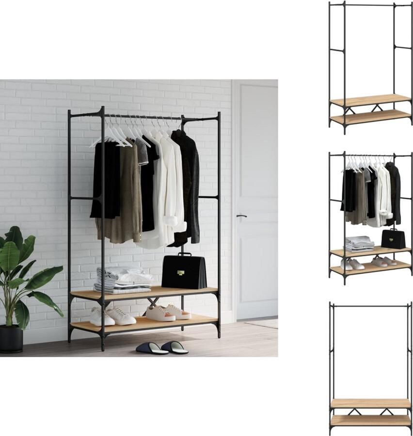 VidaXL Kledingrek Kledingrekken Kapstok Jassenrek Kledingrek met schappen bewerkt hout sonoma eikenkleurig