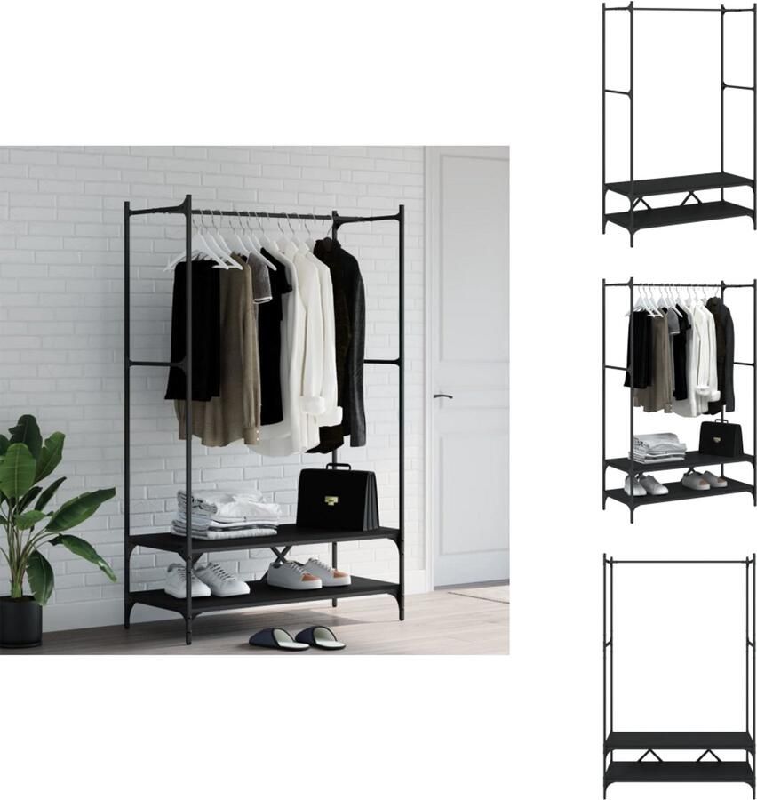 VidaXL Kledingrek Kledingrekken Kapstok Jassenrek Kledingrek met schappen bewerkt hout zwart