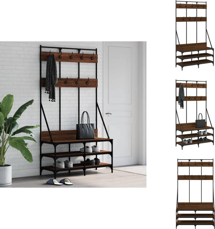 VidaXL Kledingrek Kledingrekken Kapstok Jassenrek Kledingrek met schoenenrek 100x40x184 cm bruin eikenkleur