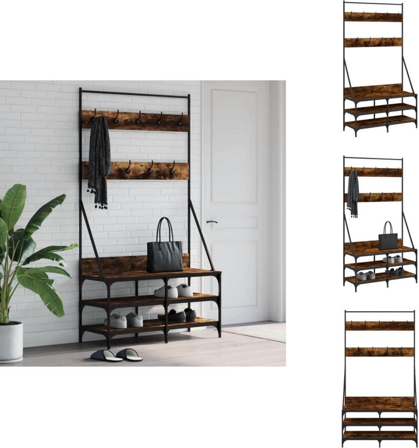 VidaXL Kledingrek Kledingrekken Kapstok Jassenrek Kledingrek met schoenenrek 100x40x184 cm gerookt eikenkleurig