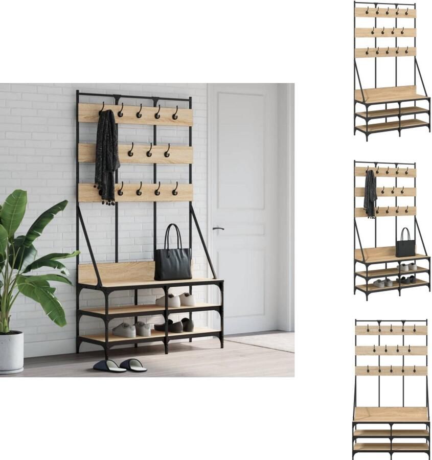 VidaXL Kledingrek Kledingrekken Kapstok Jassenrek Kledingrek met schoenenrek 100x40x184 cm sonoma eikenkleurig