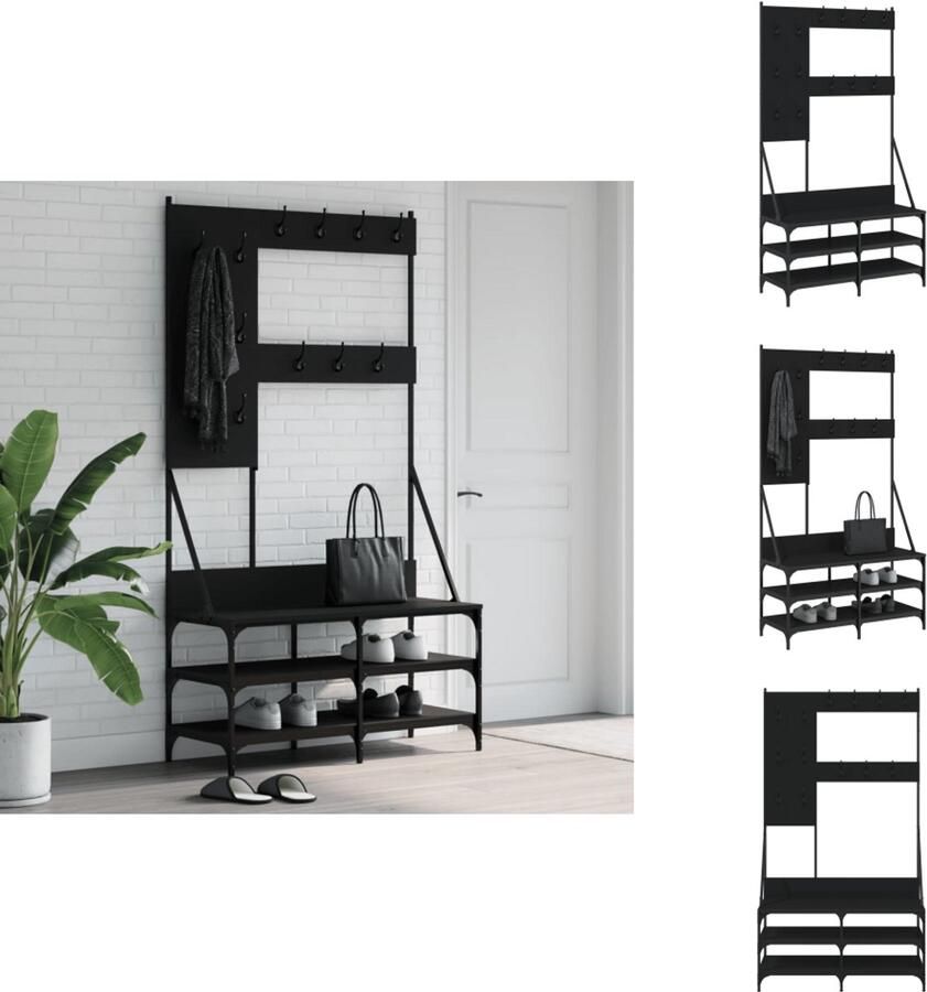VidaXL Kledingrek Kledingrekken Kapstok Jassenrek Kledingrek met schoenenrek 100x40x184 cm zwart