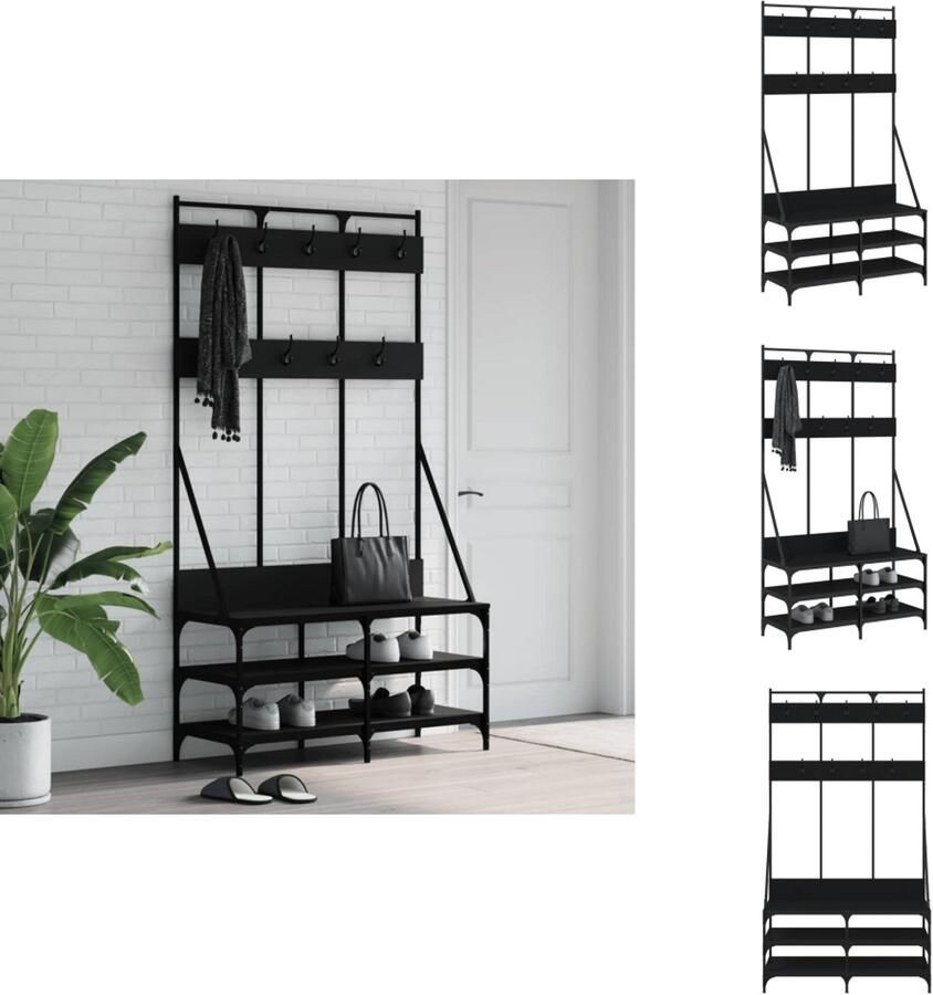 VidaXL Kledingrek Kledingrekken Kapstok Jassenrek Kledingrek met schoenenrek 100x40x184 cm zwart