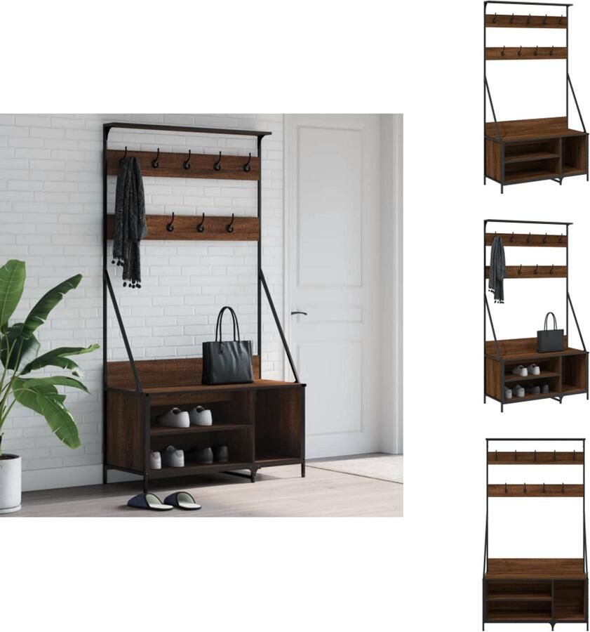 VidaXL Kledingrek Kledingrekken Kapstok Jassenrek Kledingrek met schoenenrek 100x41x184 cm bruin eikenkleur