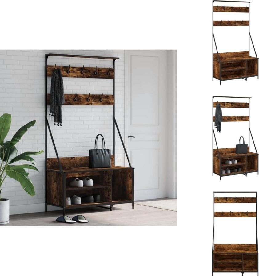 VidaXL Kledingrek Kledingrekken Kapstok Jassenrek Kledingrek met schoenenrek 100x41x184 cm gerookt eikenkleurig