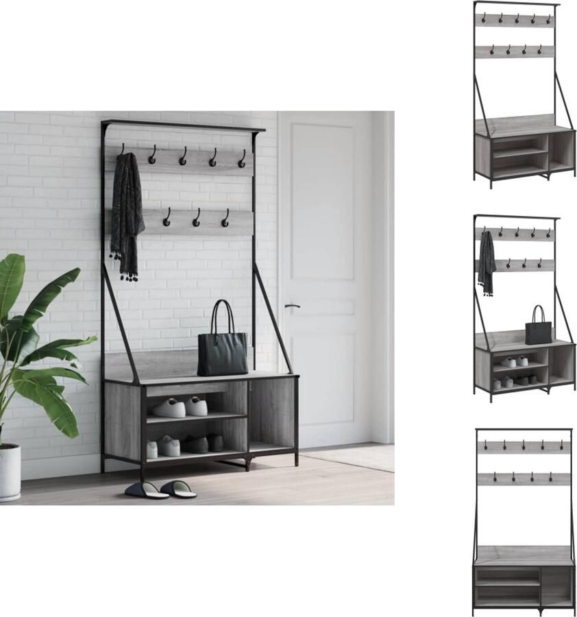 VidaXL Kledingrek Kledingrekken Kapstok Jassenrek Kledingrek met schoenenrek 100x41x184 cm grijs sonoma