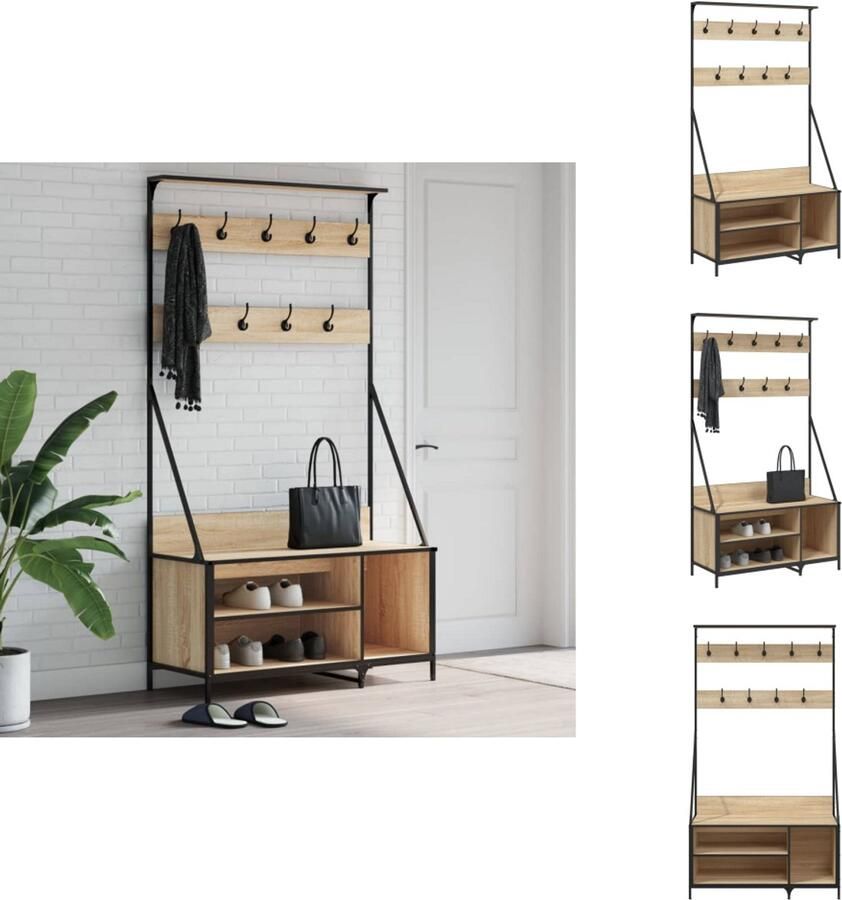 VidaXL Kledingrek Kledingrekken Kapstok Jassenrek Kledingrek met schoenenrek 100x41x184 cm sonoma eikenkleurig