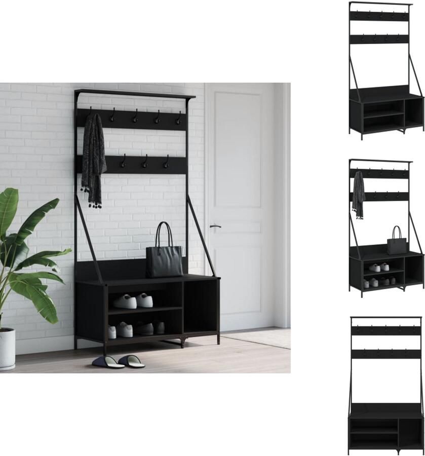 VidaXL Kledingrek Kledingrekken Kapstok Jassenrek Kledingrek met schoenenrek 100x41x184 cm zwart
