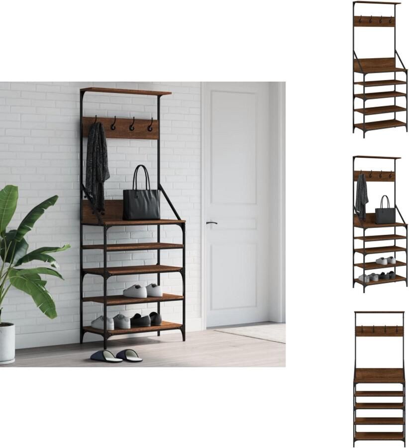 VidaXL Kledingrek Kledingrekken Kapstok Jassenrek Kledingrek met schoenenrek 70x34x184 cm bruin eikenkleur