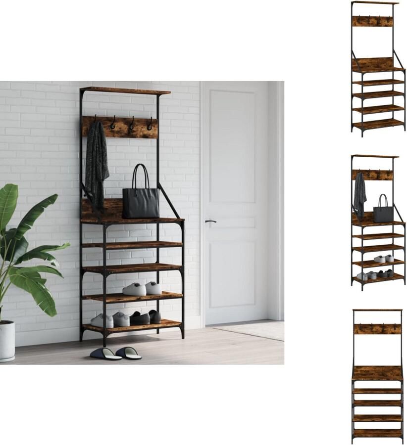 VidaXL Kledingrek Kledingrekken Kapstok Jassenrek Kledingrek met schoenenrek 70x34x184 cm gerookt eikenkleurig