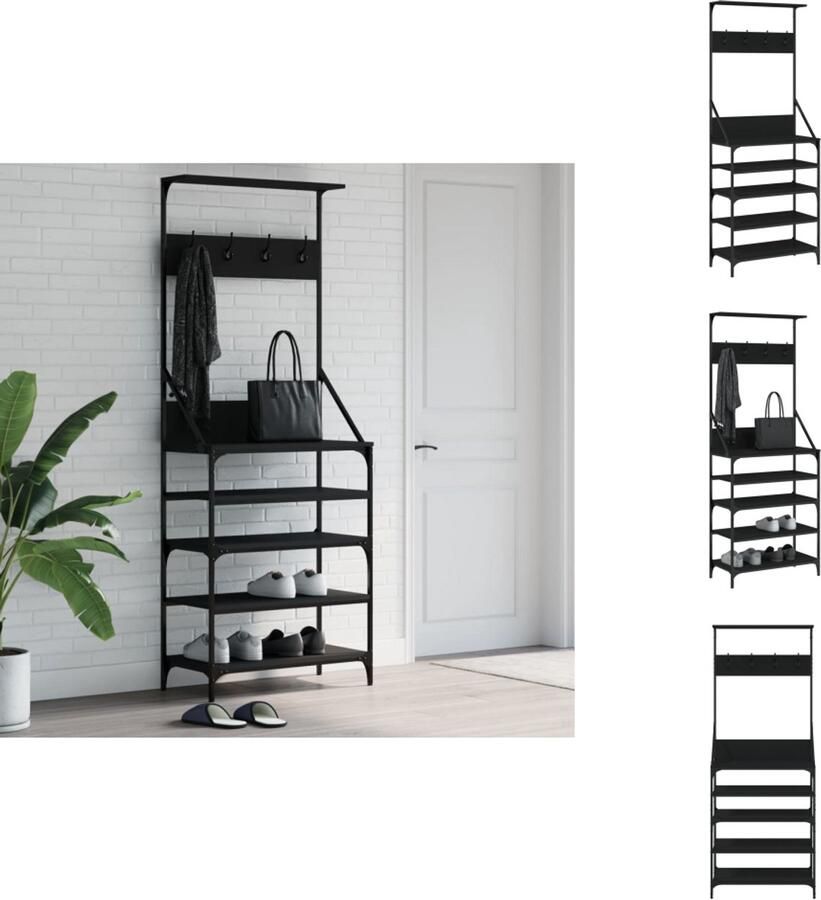 VidaXL Kledingrek Kledingrekken Kapstok Jassenrek Kledingrek met schoenenrek 70x34x184 cm zwart