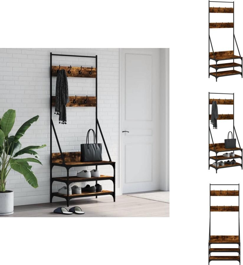 VidaXL Kledingrek Kledingrekken Kapstok Jassenrek Kledingrek met schoenenrek 70x40x184 cm gerookt eikenkleurig