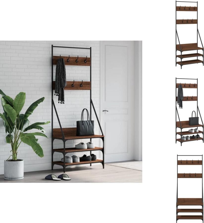 VidaXL Kledingrek Kledingrekken Kapstok Jassenrek Kledingrek met schoenenrek 72x34x184 cm bruin eikenkleur