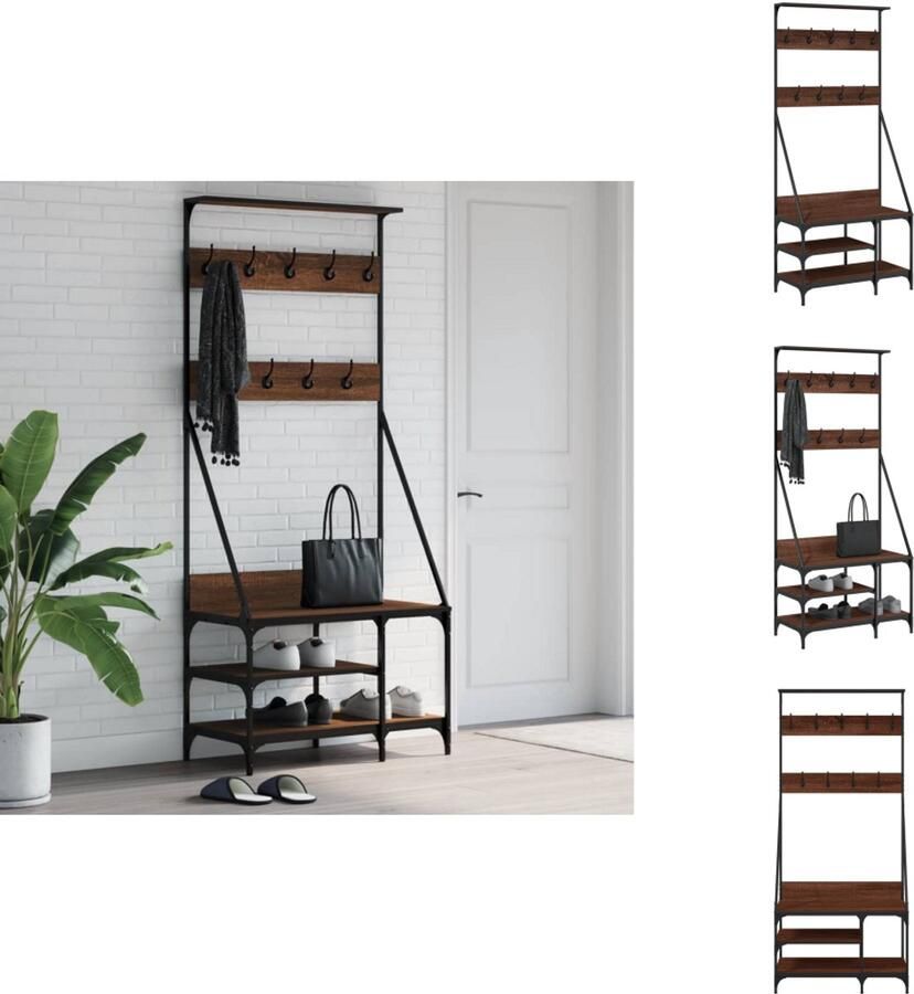 VidaXL Kledingrek Kledingrekken Kapstok Jassenrek Kledingrek met schoenenrek 80x40x184 cm bruin eikenkleur