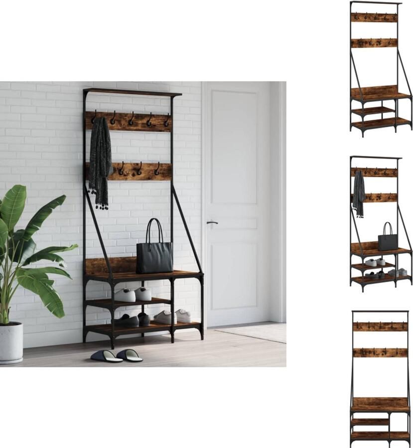 VidaXL Kledingrek Kledingrekken Kapstok Jassenrek Kledingrek met schoenenrek 80x40x184 cm gerookt eikenkleurig