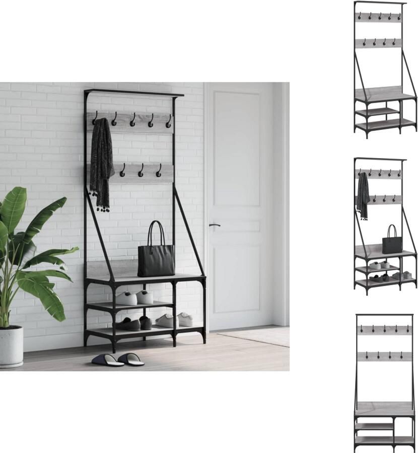 VidaXL Kledingrek Kledingrekken Kapstok Jassenrek Kledingrek met schoenenrek 80x40x184 cm grijs sonoma eikenkleur