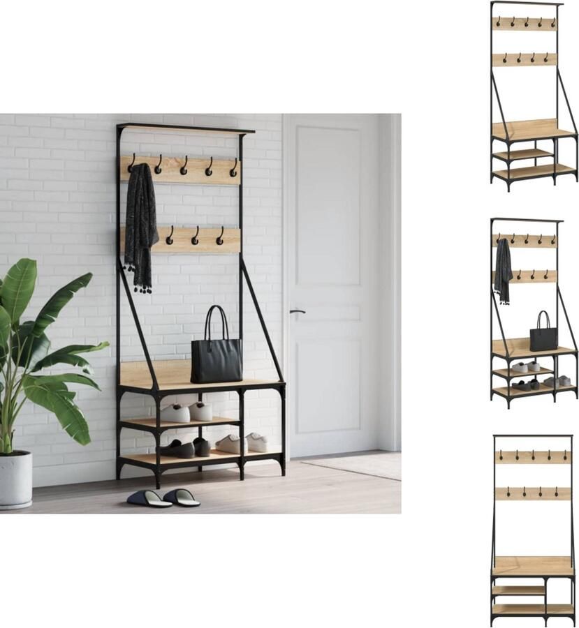 VidaXL Kledingrek Kledingrekken Kapstok Jassenrek Kledingrek met schoenenrek 80x40x184 cm sonoma eikenkleurig