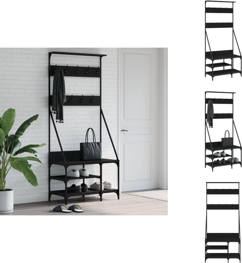 VidaXL Kledingrek Kledingrekken Kapstok Jassenrek Kledingrek met schoenenrek 80x40x184 cm zwart