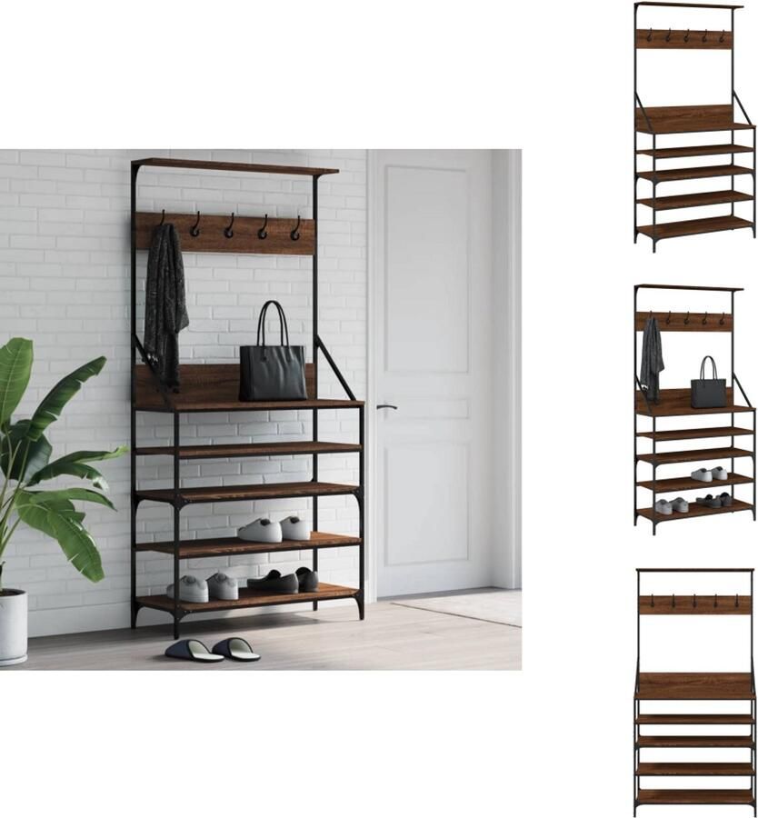 VidaXL Kledingrek Kledingrekken Kapstok Jassenrek Kledingrek met schoenenrek 90x34x184 cm bruin eikenkleur
