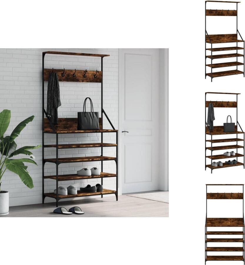 VidaXL Kledingrek Gerookt Eikenkleur 90x34x184 cm Kledingrek Kapstok Jassenrek Houten Kledingrek Vintage Kledingrek Bruine Kledingrek Vrije Staannd Kledingrek - Foto 2