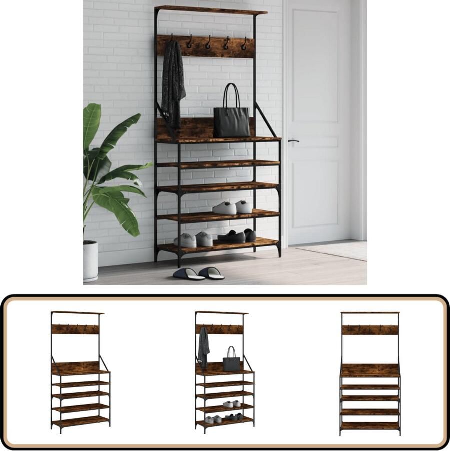 VidaXL Kledingrek Gerookt Eikenkleur 90x34x184 cm Kledingrek Kapstok Jassenrek Houten Kledingrek Vintage Kledingrek Bruine Kledingrek Vrije Staannd Kledingrek