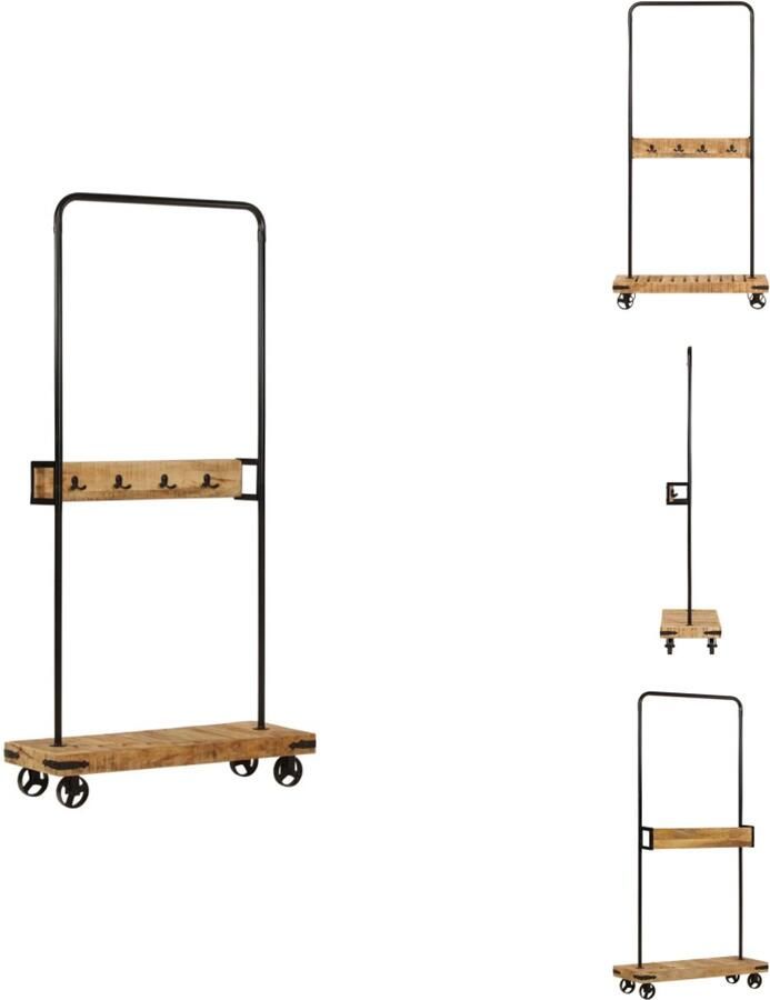 VidaXL Kledingrek Kledingrekken Kapstok Jassenrek Kledingrek met wieltjes 90x35x190 cm massief mangohout en ijzer