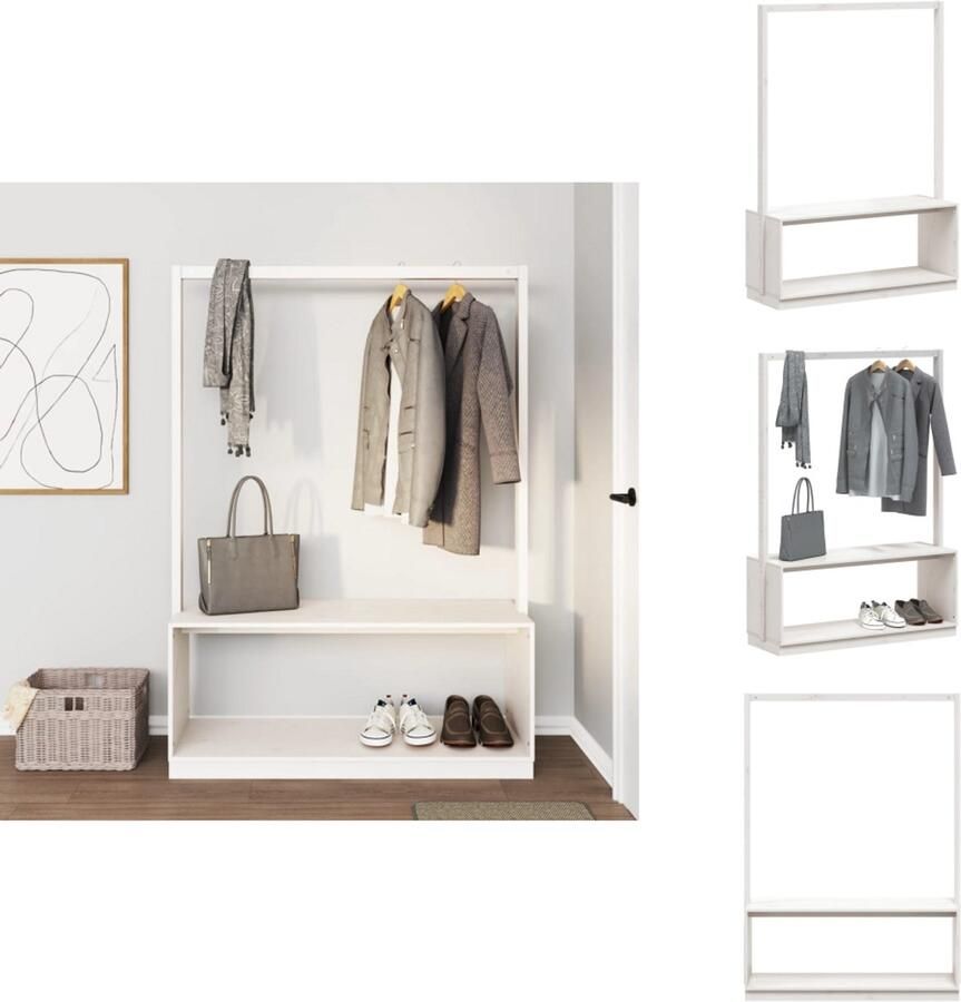 VidaXL Kledingrek Kledingrekken Kapstok Jassenrek Kledingrek schoenenkast 113x40x157 5 cm massief grenenhout wit