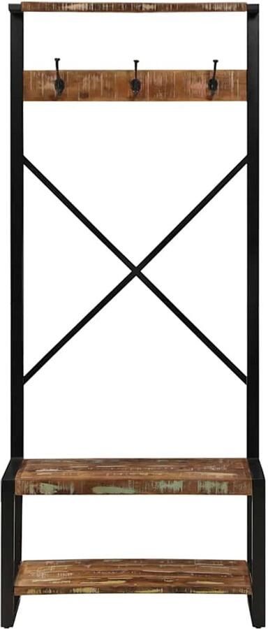 The Living Store Kledingrek 80x40x190 cm massief gerecycled hout meerkleurig Houten Kledingrek Wandmontage Opbergkast Rek Kastdeur