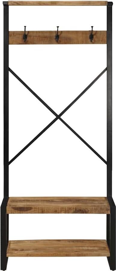 The Living Store Kledingrek 80x40x190 cm massief ruw hout mango Kledingrek Wandmontage Mangohout Opbergruimte Kastje